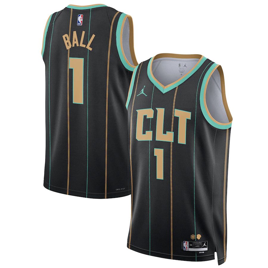 Men Charlotte Hornets 1 LaMelo Ball Jordan Brand Black City Edition 2022-23 Swingman NBA Jersey